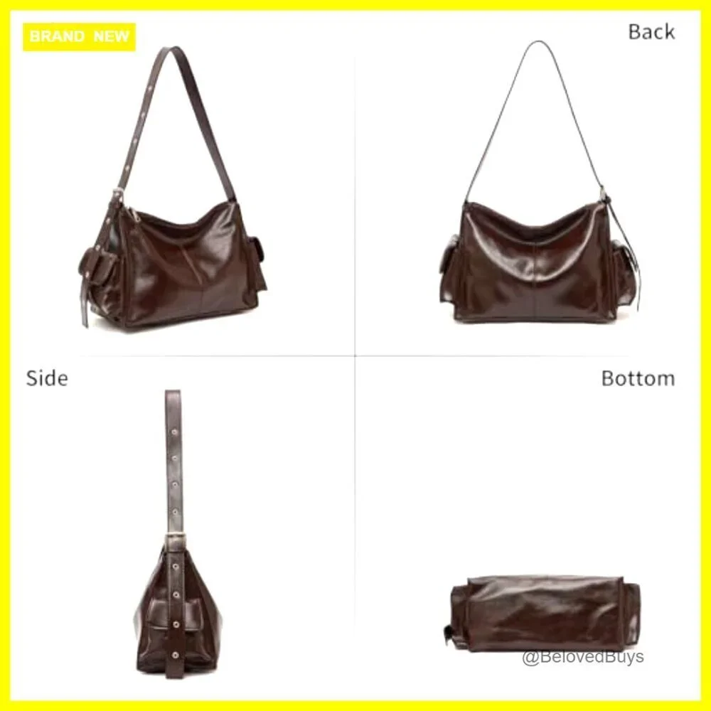 Vegan Leather Hobo Shoulder Bag Adjustable Strap Slouchy Purse